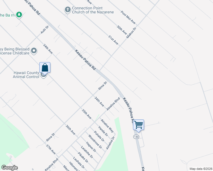 map of restaurants, bars, coffee shops, grocery stores, and more near 16-2002 Keaau-Pahoa Road in Keaau