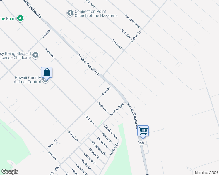 map of restaurants, bars, coffee shops, grocery stores, and more near 16-2002 Keaau-Pahoa Road in Keaau
