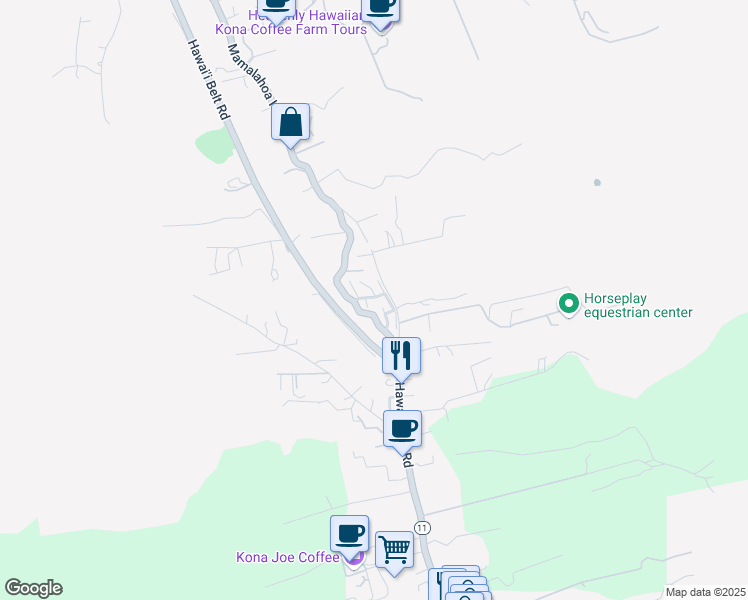 map of restaurants, bars, coffee shops, grocery stores, and more near 104 Kahill Drive in Holualoa