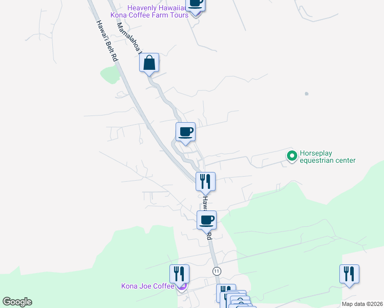 map of restaurants, bars, coffee shops, grocery stores, and more near 79-7199 Mamalahoa Highway in Hōlualoa