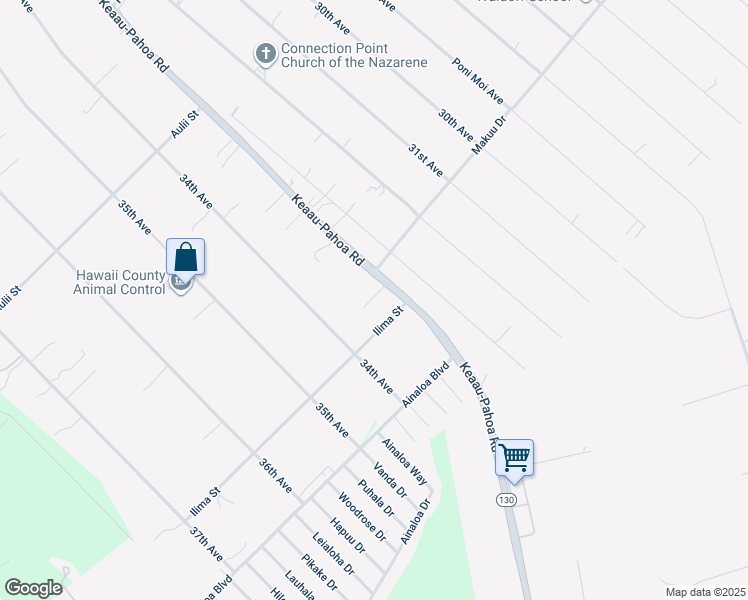 map of restaurants, bars, coffee shops, grocery stores, and more near 16-1984 Keaau-Pahoa Road in Keaau