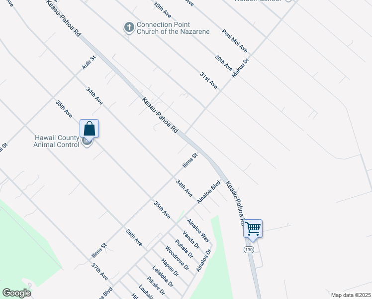 map of restaurants, bars, coffee shops, grocery stores, and more near 16-1984 Keaau-Pahoa Road in Keaau