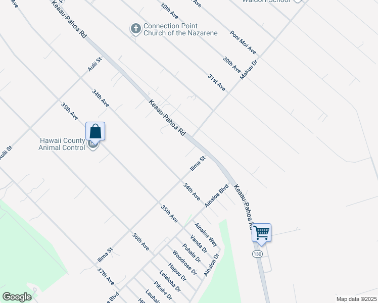 map of restaurants, bars, coffee shops, grocery stores, and more near 16-1984 Keaau-Pahoa Road in Keaau