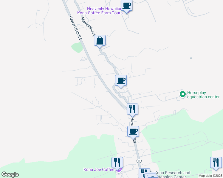 map of restaurants, bars, coffee shops, grocery stores, and more near 79-7170 Mamalahoa Highway in Holualoa