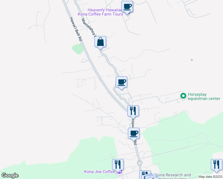 map of restaurants, bars, coffee shops, grocery stores, and more near 79-7170 Mamalahoa Highway in Holualoa