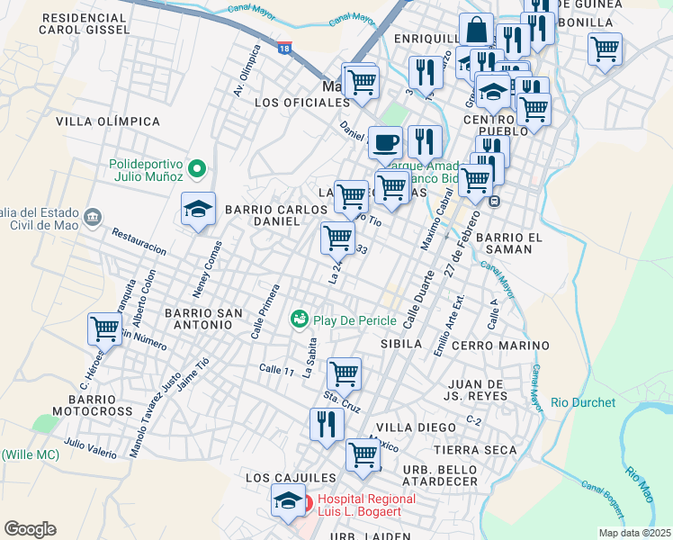 map of restaurants, bars, coffee shops, grocery stores, and more near Sabita Rodriguez in Mao