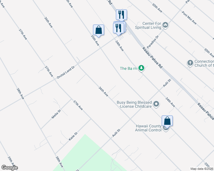 map of restaurants, bars, coffee shops, grocery stores, and more near 16-1759 36th Avenue in Pāhoa