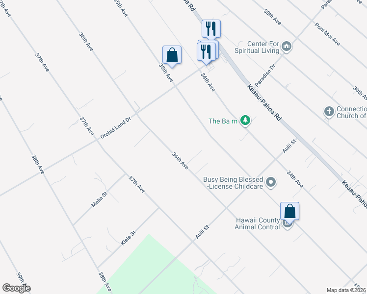 map of restaurants, bars, coffee shops, grocery stores, and more near 16-1759 36th Avenue in Pāhoa