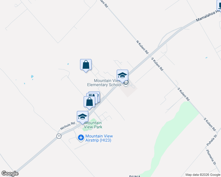 map of restaurants, bars, coffee shops, grocery stores, and more near 18-1264 Volcano Road in Mountain View