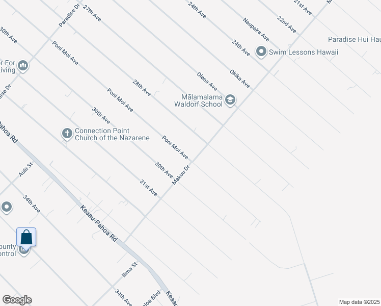 map of restaurants, bars, coffee shops, grocery stores, and more near 15-1959 29th Avenue in Keaau