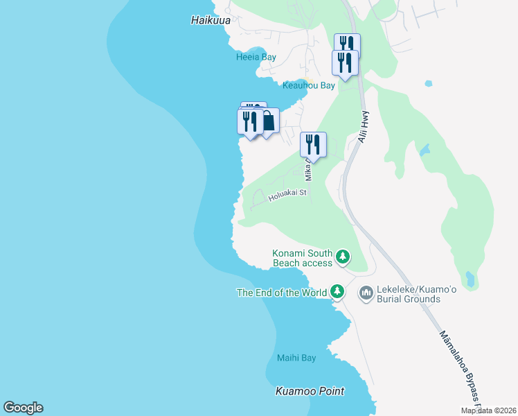 map of restaurants, bars, coffee shops, grocery stores, and more near 78-108 Holuakai Street in Kailua-Kona