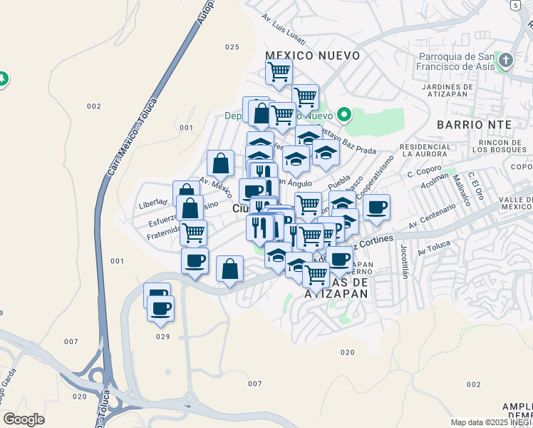 map of restaurants, bars, coffee shops, grocery stores, and more near in Ciudad López Mateos