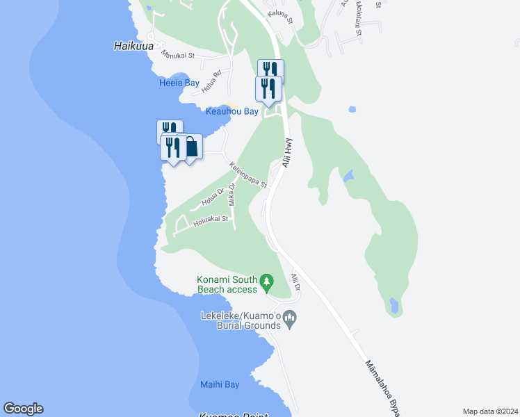 map of restaurants, bars, coffee shops, grocery stores, and more near 78-7080 Alii Drive in Kailua-Kona