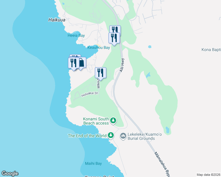 map of restaurants, bars, coffee shops, grocery stores, and more near 78-7080 Alii Drive in Kailua-Kona