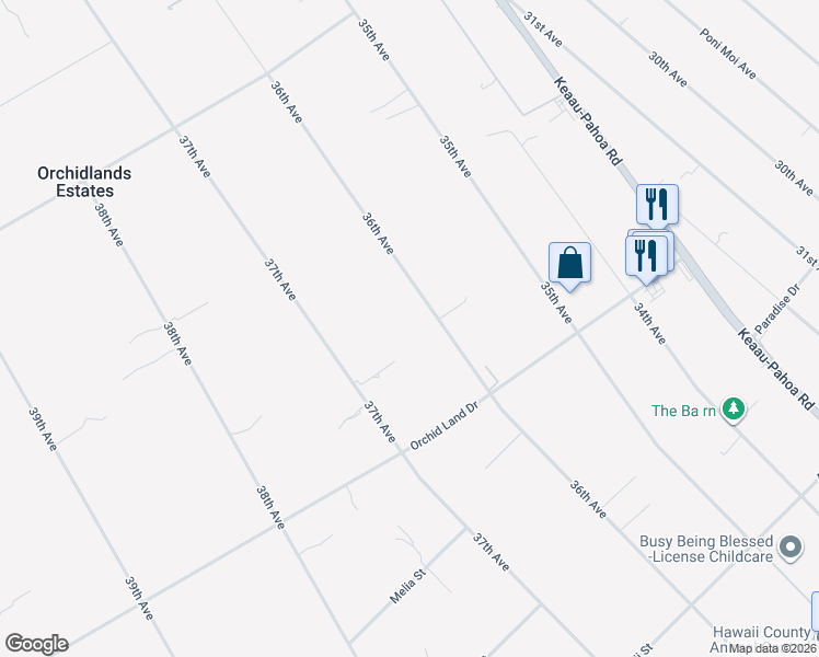 map of restaurants, bars, coffee shops, grocery stores, and more near 16-1640 36th Avenue in Keaau