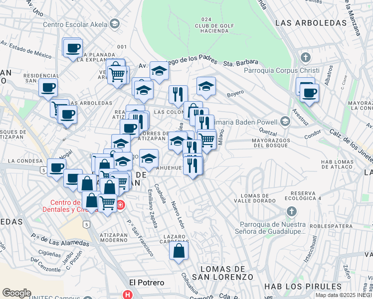 map of restaurants, bars, coffee shops, grocery stores, and more near 50C 5 de Mayo in Atizapan de Zaragoza