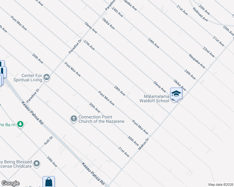 map of restaurants, bars, coffee shops, grocery stores, and more near 15-1868 28th Avenue in Keaau