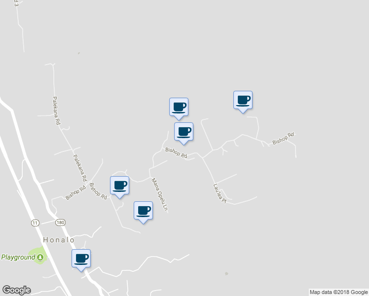 map of restaurants, bars, coffee shops, grocery stores, and more near 78-1275 Bishop Road in Holualoa