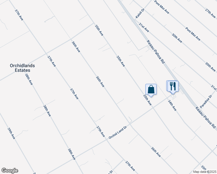 map of restaurants, bars, coffee shops, grocery stores, and more near 16-1599 36th Avenue in Keaau