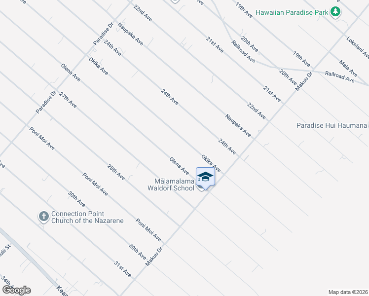 map of restaurants, bars, coffee shops, grocery stores, and more near 15-1906 25th Avenue in Keaau