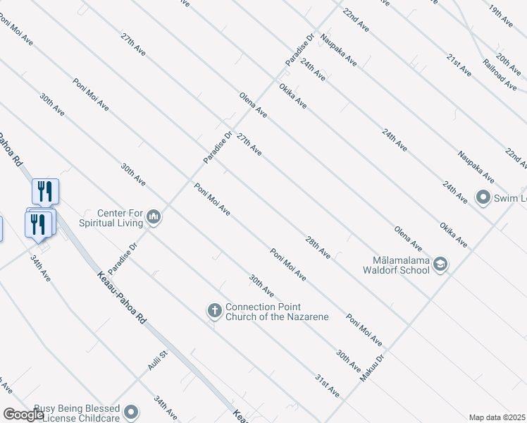 map of restaurants, bars, coffee shops, grocery stores, and more near 15-1812 28th Avenue in Keaau