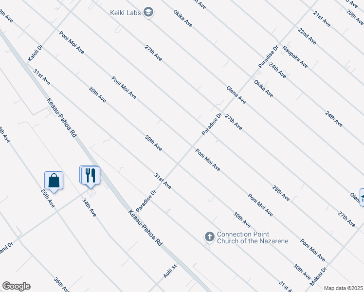 map of restaurants, bars, coffee shops, grocery stores, and more near 15-1741 30th Avenue in Keaau