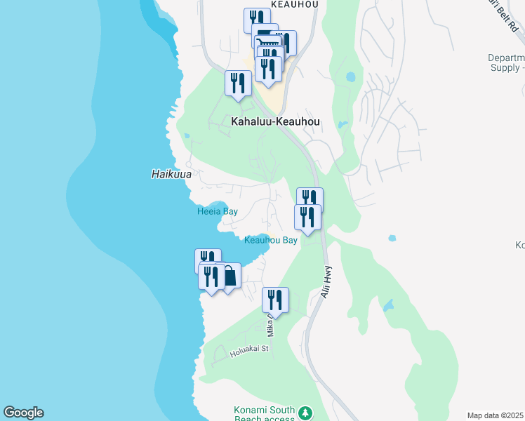 map of restaurants, bars, coffee shops, grocery stores, and more near 78-7106 Kamehameha III Road in Kailua-Kona