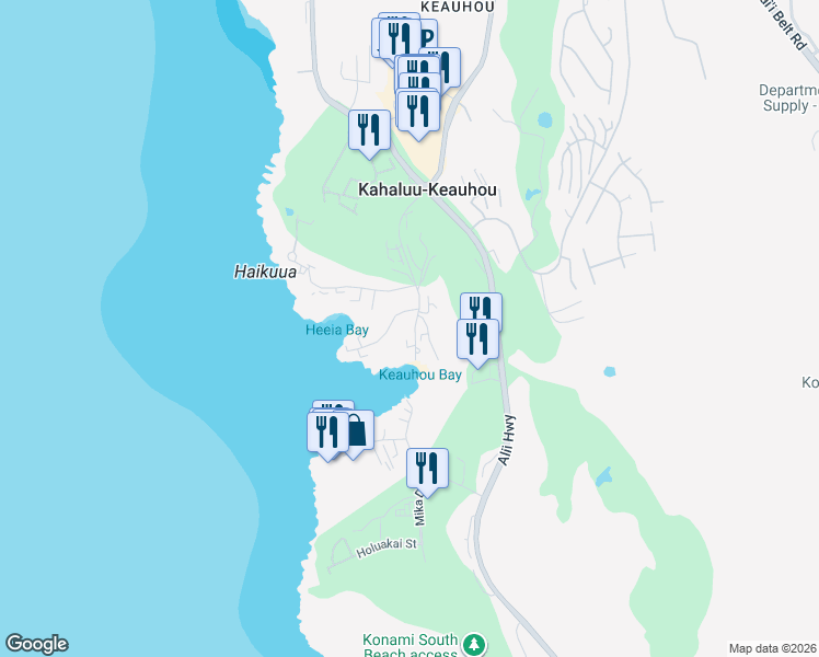 map of restaurants, bars, coffee shops, grocery stores, and more near 78 Kamehameha III Road in Kailua-Kona