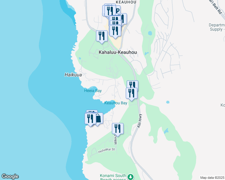 map of restaurants, bars, coffee shops, grocery stores, and more near 78-7100 Kamehameha III Road in Kailua-Kona