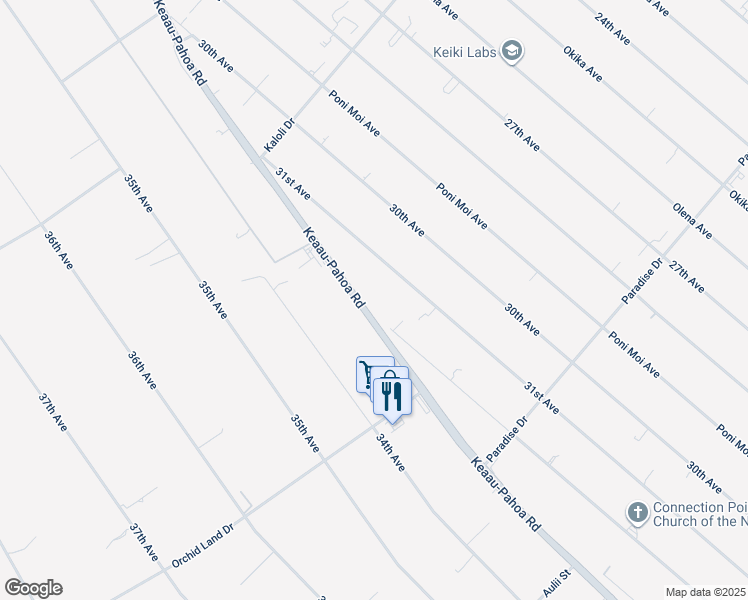 map of restaurants, bars, coffee shops, grocery stores, and more near 15-1635 Keaau-Pahoa Road in Keaau