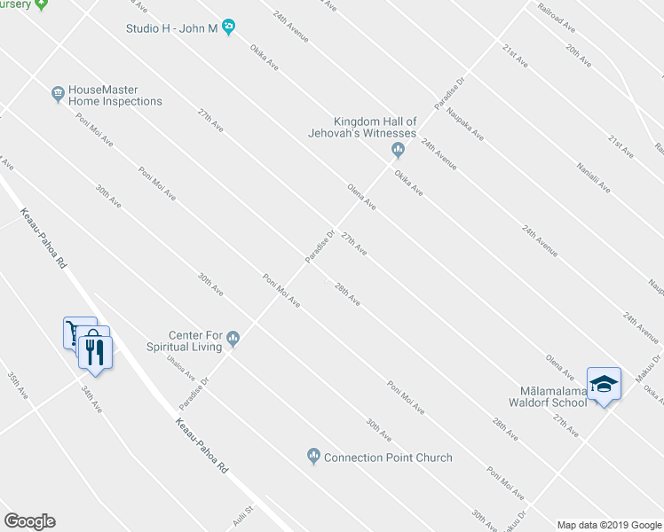 map of restaurants, bars, coffee shops, grocery stores, and more near 15-1765 28th Avenue in Keaau