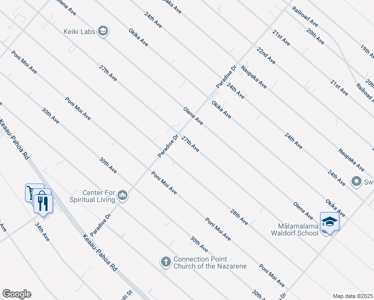 map of restaurants, bars, coffee shops, grocery stores, and more near 15-1765 28th Avenue in Keaau