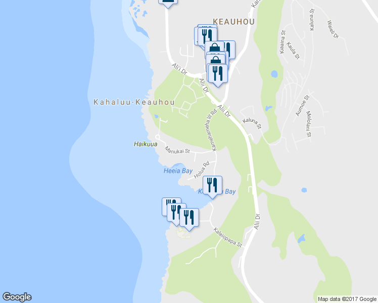 map of restaurants, bars, coffee shops, grocery stores, and more near 78-265 Manukai Street in Kailua-Kona