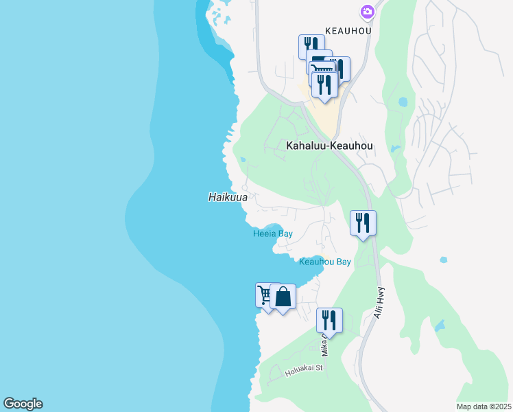 map of restaurants, bars, coffee shops, grocery stores, and more near 78-261 Manukai Street in Kailua-Kona
