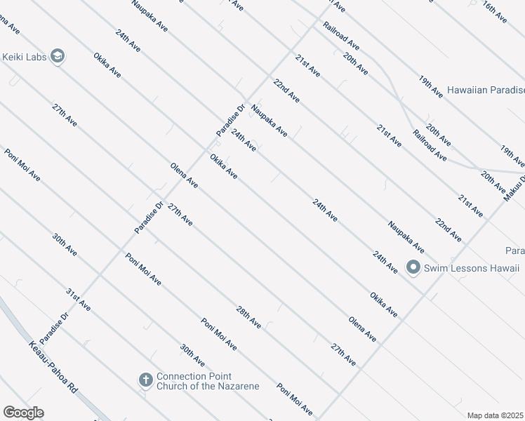 map of restaurants, bars, coffee shops, grocery stores, and more near 15-1817 25th Avenue in Keaau
