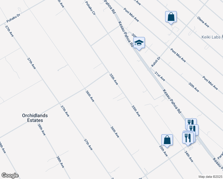 map of restaurants, bars, coffee shops, grocery stores, and more near 16-1508 35th Avenue in Keaau