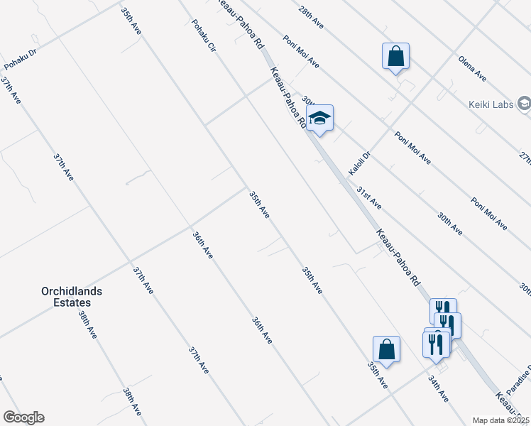 map of restaurants, bars, coffee shops, grocery stores, and more near 16-1508 35th Avenue in Keaau