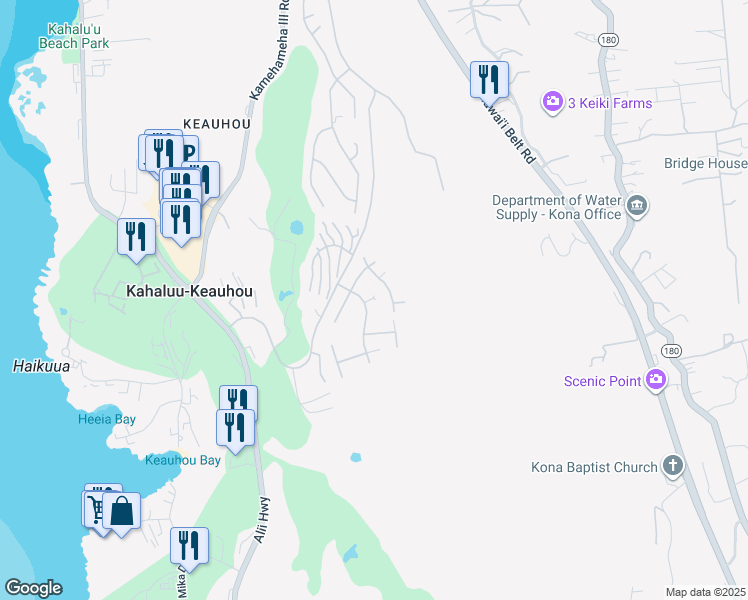 map of restaurants, bars, coffee shops, grocery stores, and more near 78-7011 Mololani Street in Kailua-Kona