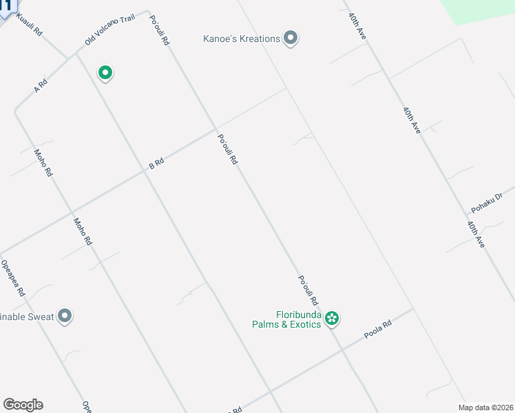 map of restaurants, bars, coffee shops, grocery stores, and more near 161188 Po'ouli Road in Keaau