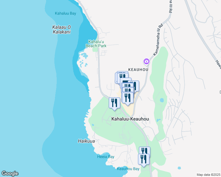 map of restaurants, bars, coffee shops, grocery stores, and more near 78-6833 Alii Drive in Kailua-Kona