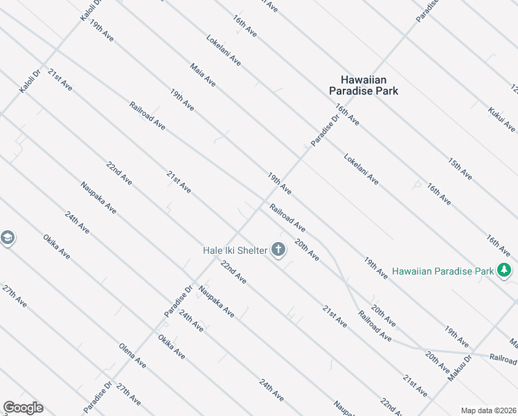 map of restaurants, bars, coffee shops, grocery stores, and more near 20th Avenue in Hawaiian Paradise Park