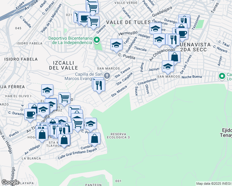 map of restaurants, bars, coffee shops, grocery stores, and more near Santa Monica in Buenavista