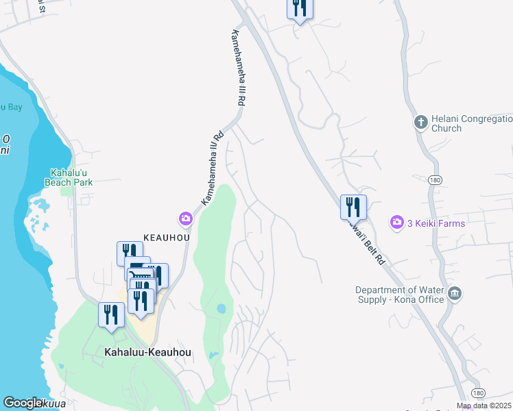 map of restaurants, bars, coffee shops, grocery stores, and more near 78-6863 Kuhinanui Street in Kailua-Kona