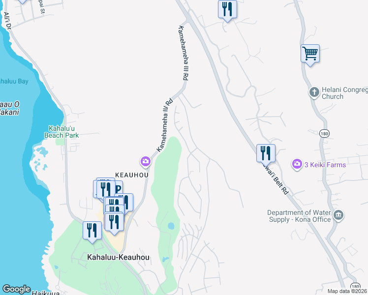 map of restaurants, bars, coffee shops, grocery stores, and more near 78-6858 Kuhinanui Street in Kailua-Kona