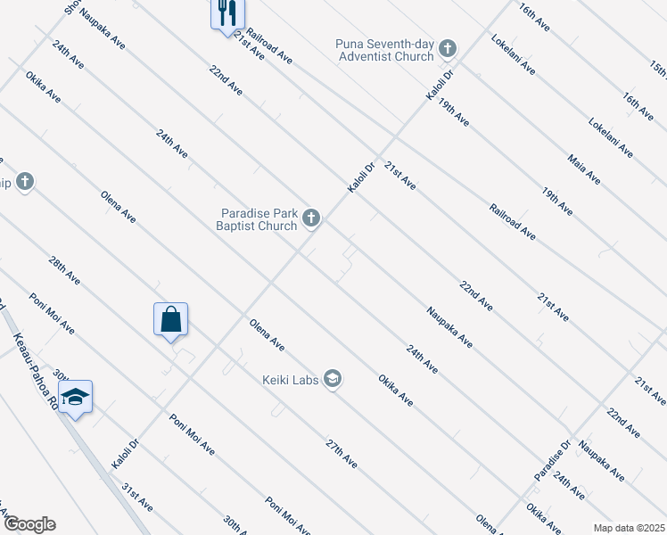 map of restaurants, bars, coffee shops, grocery stores, and more near 15-1547 24th Avenue in Keaau