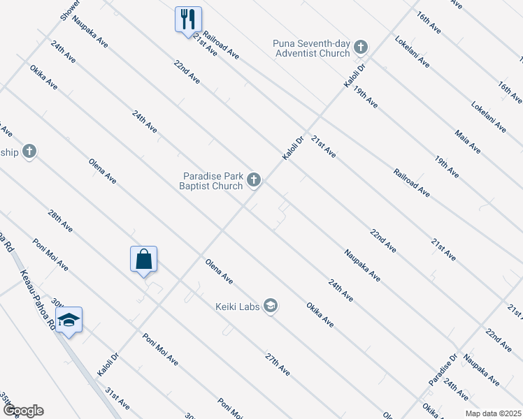 map of restaurants, bars, coffee shops, grocery stores, and more near 15-1547 24th Avenue in Keaau