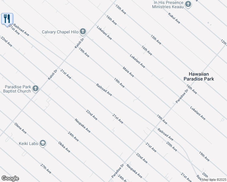 map of restaurants, bars, coffee shops, grocery stores, and more near 15-1431 Railroad Avenue in Keaau