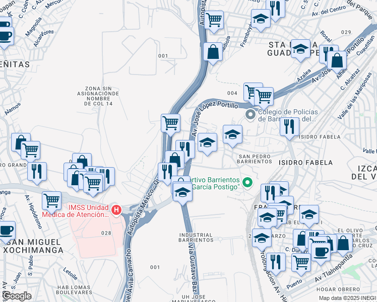 map of restaurants, bars, coffee shops, grocery stores, and more near 4873 Vía Gustavo Baz in Tlalnepantla de Baz