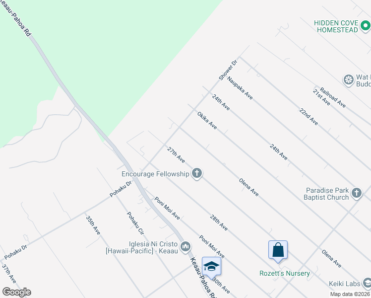 map of restaurants, bars, coffee shops, grocery stores, and more near 15-1337 27th Avenue in Keaau