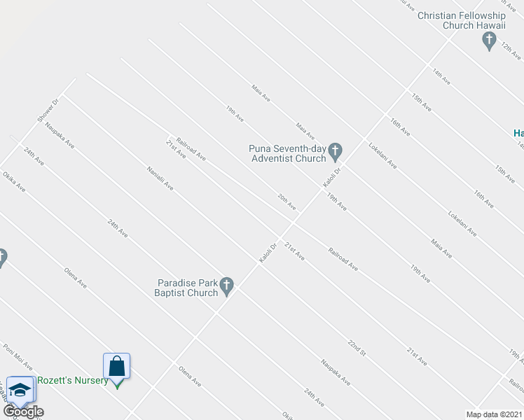 map of restaurants, bars, coffee shops, grocery stores, and more near 15-1294 Railroad Avenue in Keaau